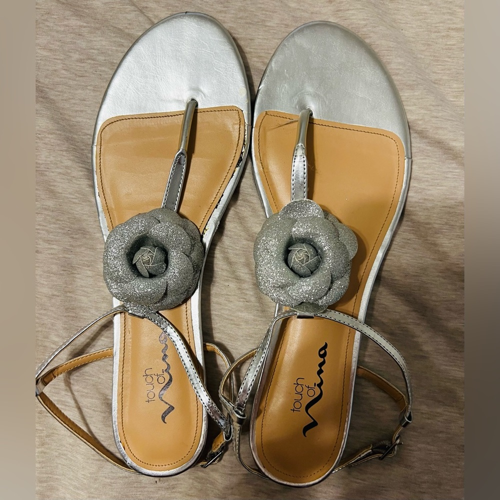 Nina Shoes Silver Flat Sandalss